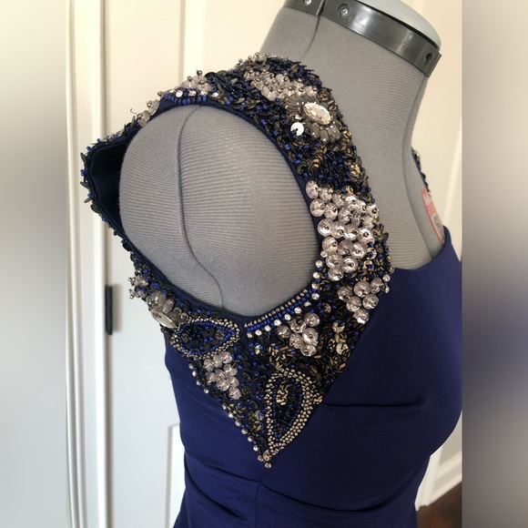 Nicole Miller Navy Ruched Beaded Mini Dress - Size 2 - Picture 6 of 10